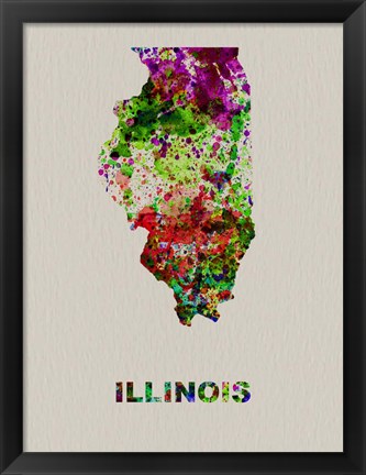 Framed Illinois Color Splatter Map Print