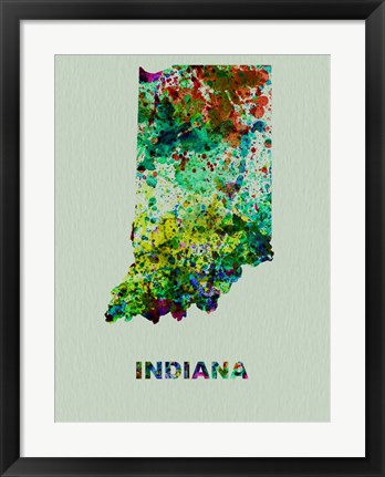 Framed Indiana Color Splatter Map Print