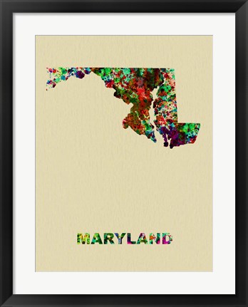 Framed Maryland Color Splatter Map Print