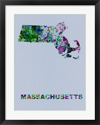 Framed Massachusetts Color Splatter Map Print