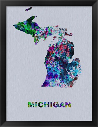 Framed Michigan Color Splatter Map Print