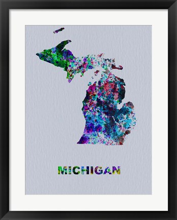 Framed Michigan Color Splatter Map Print