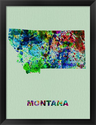 Framed Montana Color Splatter Map Print