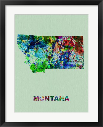 Framed Montana Color Splatter Map Print