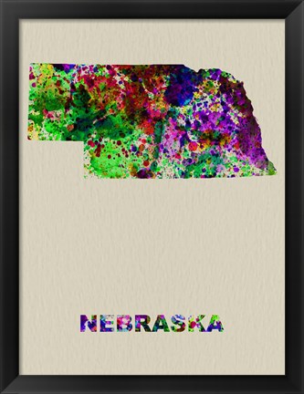 Framed Nebraska Color Splatter Map Print