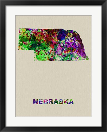 Framed Nebraska Color Splatter Map Print