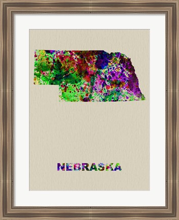 Framed Nebraska Color Splatter Map Print