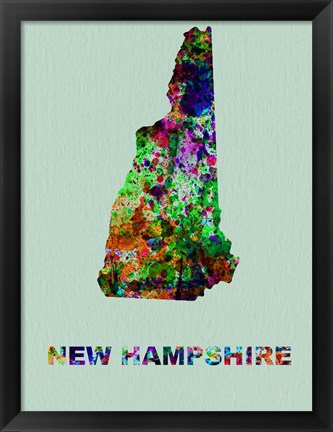 Framed New Hampshire Color Splatter Map Print