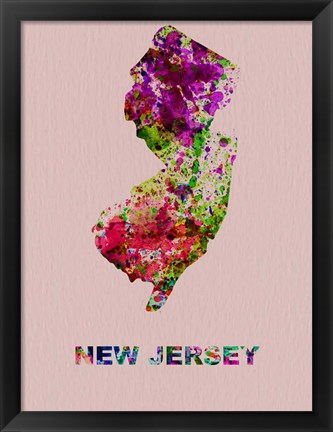 Framed New Jersey Color Splatter Map Print