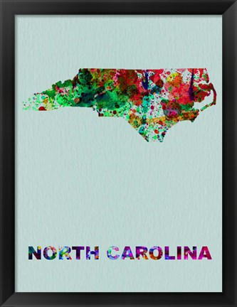 Framed North Carolina Color Splatter Map Print