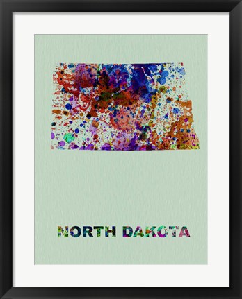 Framed North Dakota Color Splatter Map Print