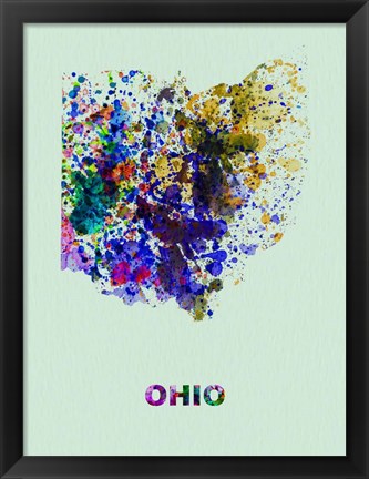Framed Ohio Color Splatter Map Print