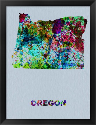 Framed Oregon Color Splatter Map Print