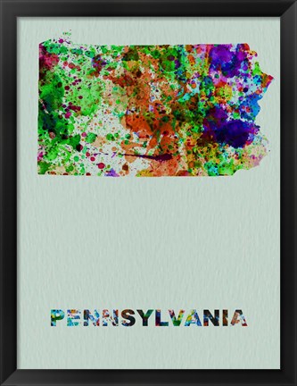 Framed Pennsylvania Color Splatter Map Print