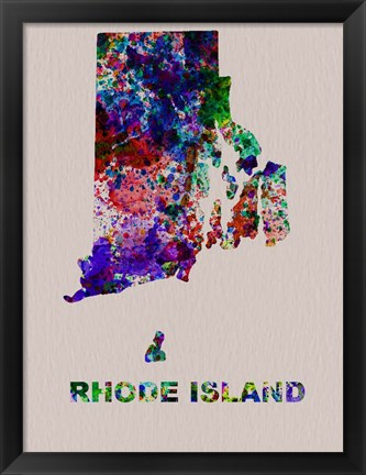 Framed Rhode Island Color Splatter Map Print