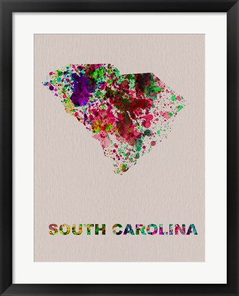 Framed South Carolina Color Splatter Map Print