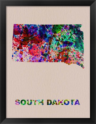 Framed South Dakota Color Splatter Map Print