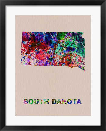 Framed South Dakota Color Splatter Map Print