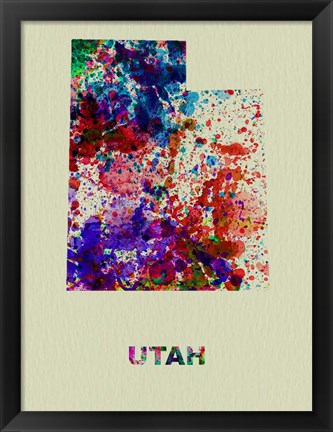 Framed Utah Color Splatter Map Print