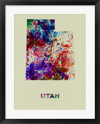 Framed Utah Color Splatter Map Print