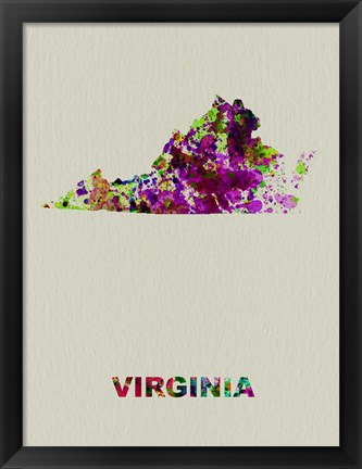 Framed Virginia Color Splatter Map Print