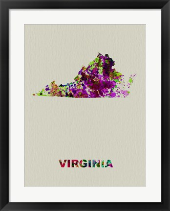 Framed Virginia Color Splatter Map Print