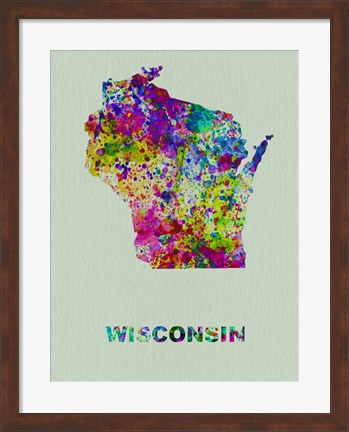 Framed Wisconsin Color Splatter Map Print