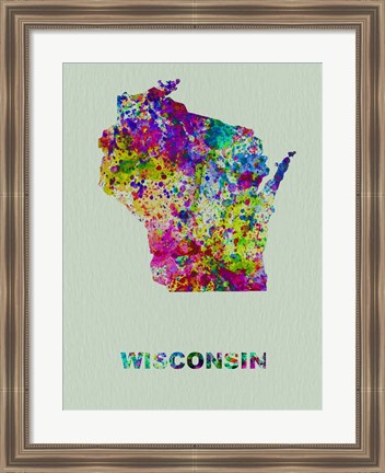 Framed Wisconsin Color Splatter Map Print