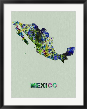 Framed Mexico Color Splatter Map Print