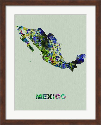 Framed Mexico Color Splatter Map Print