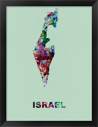 Framed Israel Color Splatter Map Print