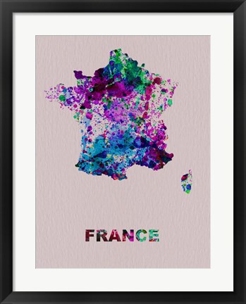 Framed France Color Splatter Map Print