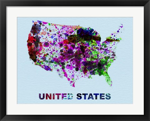 Framed United States Color Splatter Map Print