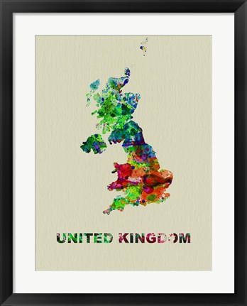 Framed United Kingdom Color Splatter Map Print