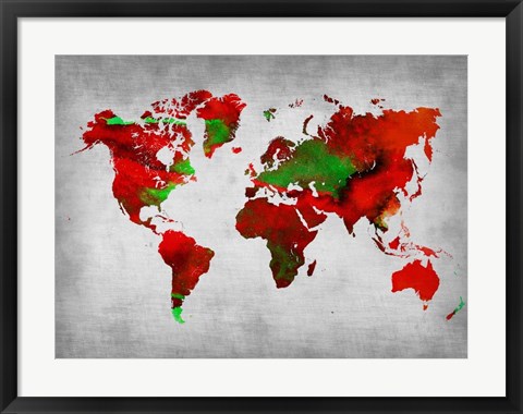 Framed World Watercolor Map 11 Print