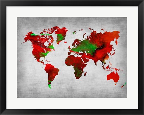 Framed World Watercolor Map 11 Print