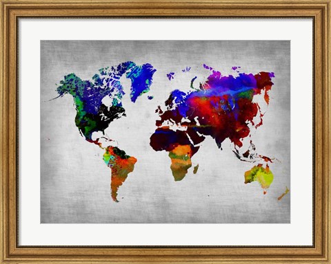 Framed World Watercolor Map 12 Print