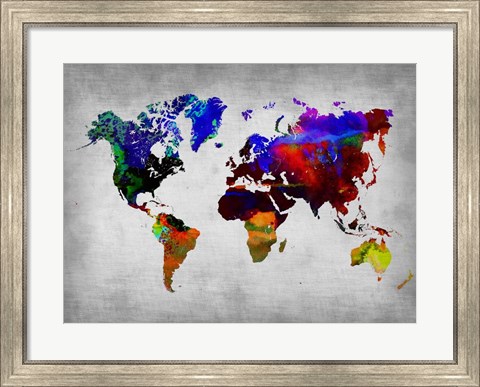 Framed World Watercolor Map 12 Print