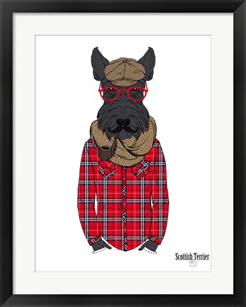 Framed Scottish Terrier In Pin Plaid Shirt Print