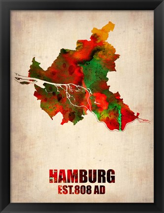 Framed Hamburg Watercolor Map Print