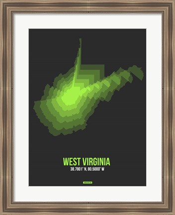 Framed West Virginia Radiant Map 4 Print