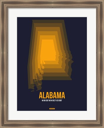 Framed Alabama Radiant Map 5 Print