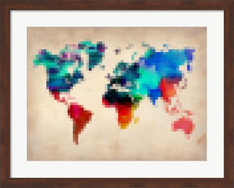 Framed Pixelated World Map Print