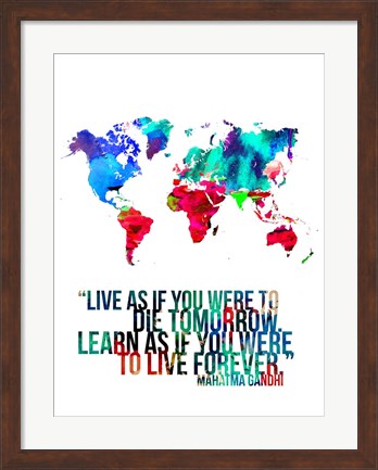 Framed World Map Quote Mahatma Gandi Print