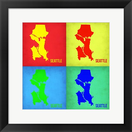 Framed Seattle Pop Art Map 1 Print