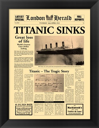 Framed Titanic Sinks Print