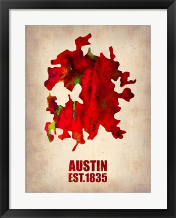 Framed Austin Watercolor Map Print