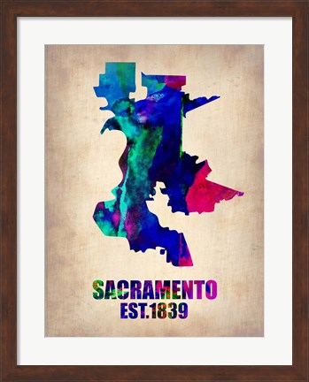 Framed Sacramento Watercolor Map Print