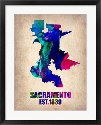 Framed Sacramento Watercolor Map Print