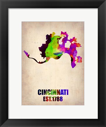 Framed Cincinnati Watercolor Map Print